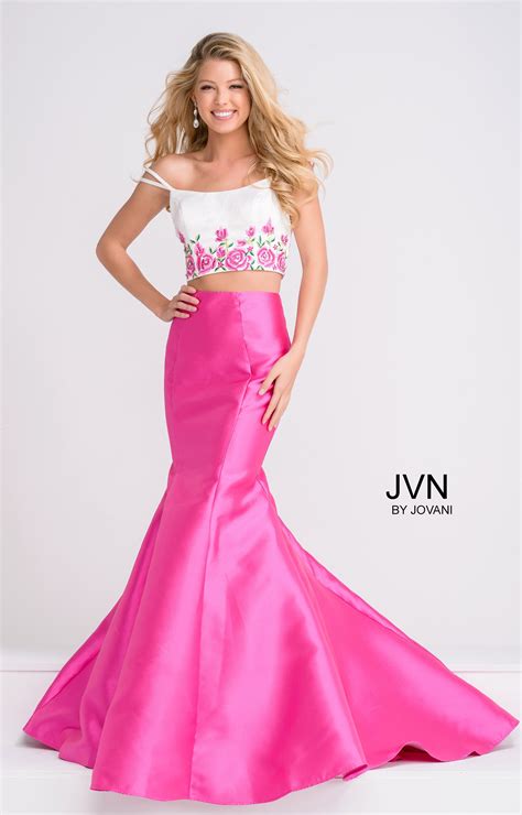 Jovani Jvn50204 Sleeveless Two Piece Mermaid With Floral Embroidery