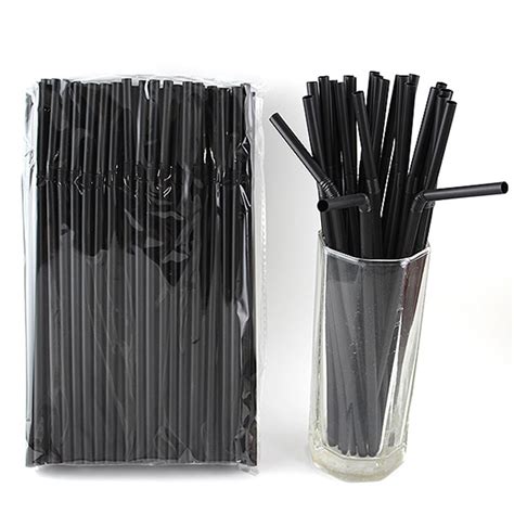 100 Pcs Black Disposable Plastic Drinking Straw Paper Straws For Baby