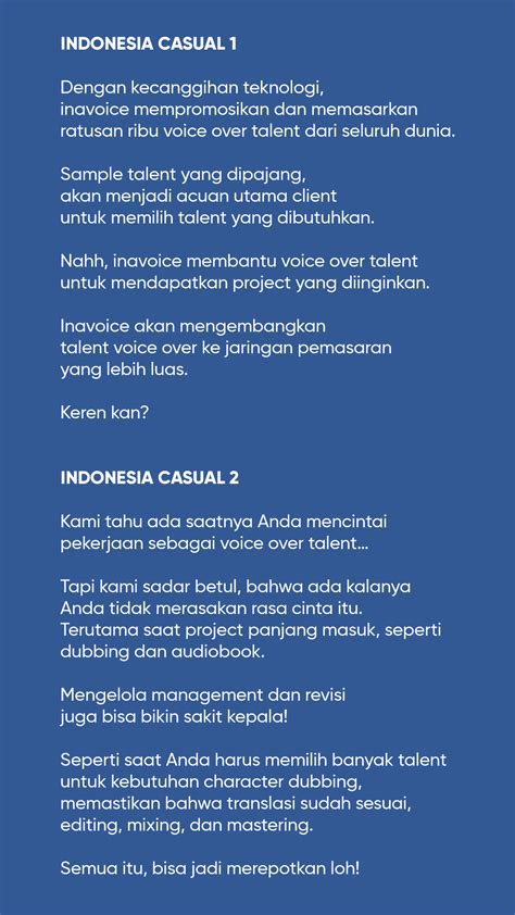 Sample Script Untuk Merekam Demo Voice Over Anda (Indonesia & English) | inavoice.com