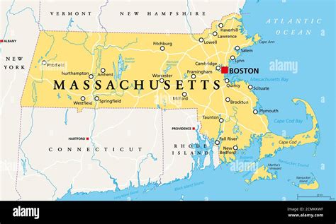 Massachusetts Politische Karte Mit Hauptstadt Boston Commonwealth Of