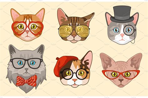 Cat Heads Cute Funny Cats Avatar Animal Illustrations ~ Creative Market