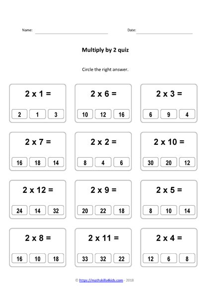 Free Printable 2 Times Tables Worksheets