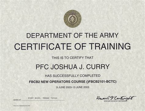 Army Certificate Of Training