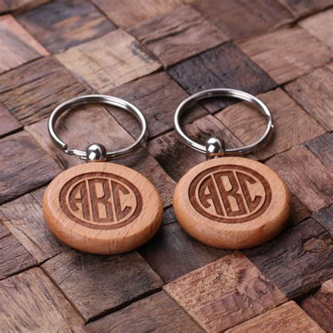 Personalized Wood Round Key Chain Key Ring Fob Engraved And Etsy