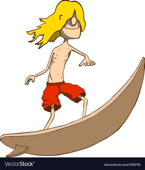 Funny Skinny Blonde Surfer Hand Drawn Royalty Free Vector