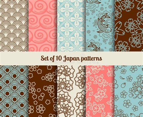Japanese Seamless Patterns Set Stock Vector Illustration Of Print