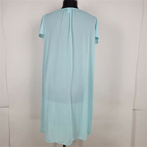 Miss Elaine Vintage Nylon Nightgown Light Blue Sheer Gem