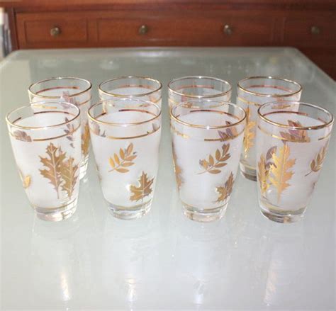 Lovely Set Of 8 Vintage Libbey Gold Leaf Tumblers Glassware Glassware Vintage Glassware Libbey