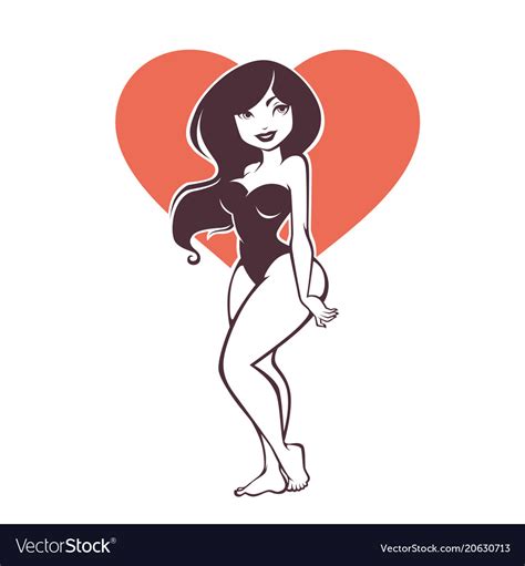 Image Of Cartoon Attractive Pinup Girl On Heart Vector Image