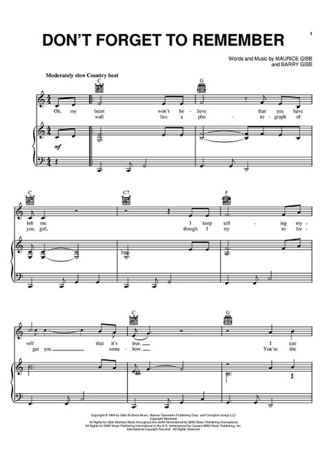 Dont Forget To Remember Sheet Music By Bee Gees For Pianovocal
