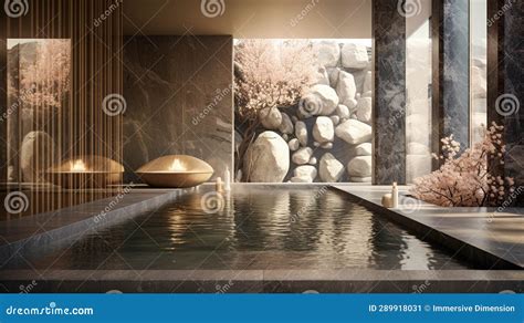 Spa Room with Natural Stone and Water Elements. Relaxation Haven