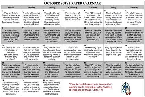 And in some churches almost every day of the year is assigned to remember the life of a saint or significant figure. Prayer Calendar - October 2017 - First Christian Church of ...