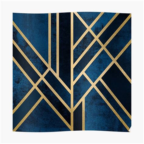 Art Deco Midnight Graphic Pattern Abstract Lines Poster Canvas