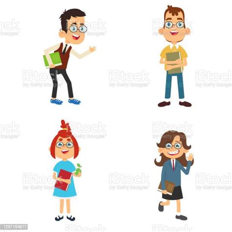 Funny Nerds And Geeks Cartoon Characters Collection Stock Illustration