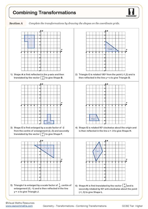 Combining Transformations Worksheet Cazoom Maths Worksheets
