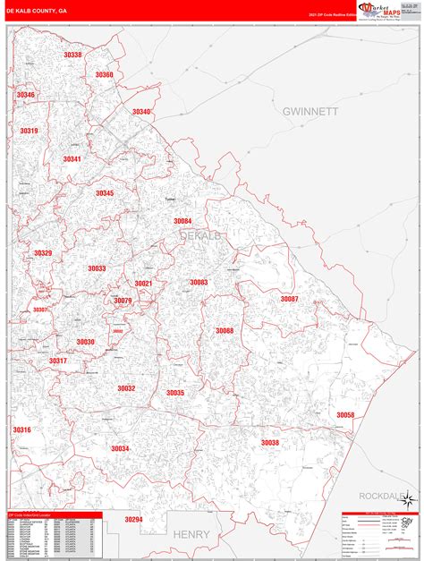 Dekalb County Ga Zip Code Wall Map Red Line Style By Marketmaps
