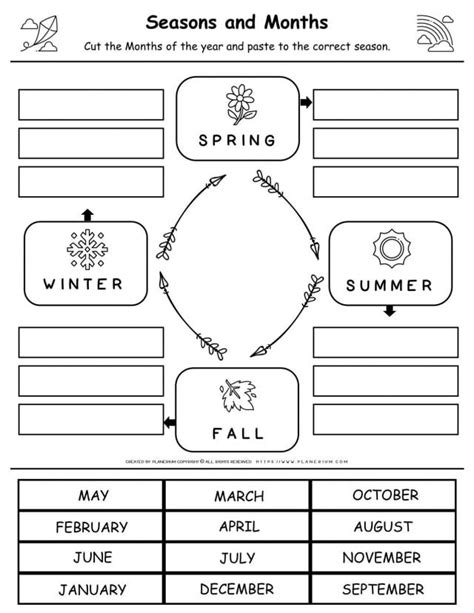 Seasons And Months Matching Worksheet Planerium