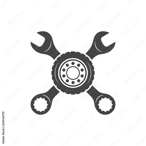 Crossed Wrenches And Wheel Vector Silhouettes Auto Repair And