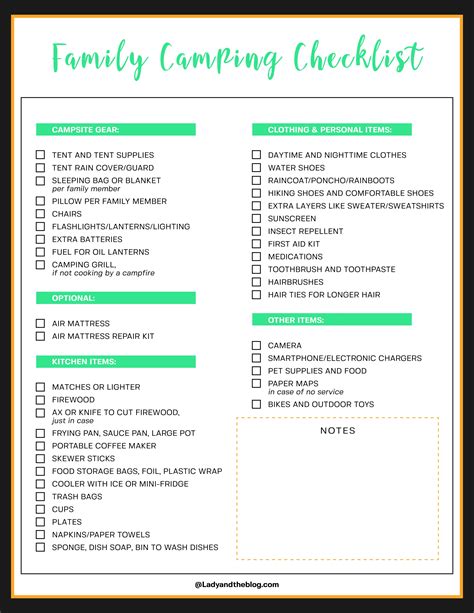Camping List Checklist Printable