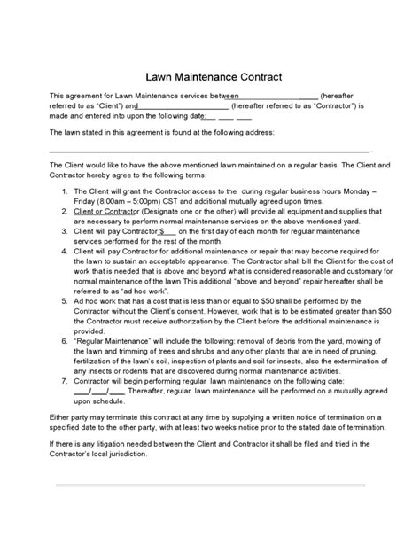 Lawn Care Contract Template 2 Free Templates In Pdf Word Excel Download