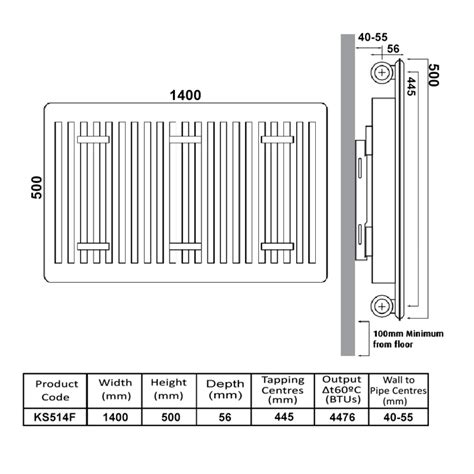 Maxheat K Flat Kompact Panel Radiator Ks514f 500mm X 1400mm White