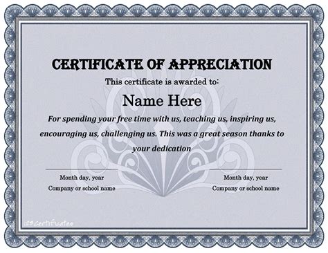 Teacher Certificate Of Appreciation Template