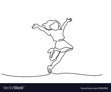 Continuous One Line Drawing Happy Girl Running Vector Image