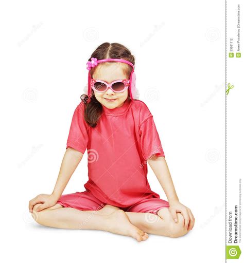 Little Cute Girl Wearing Pink Clothes Is Sitting Like A
