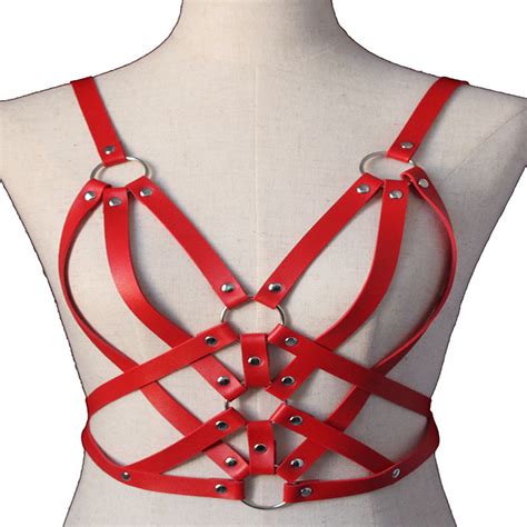 Womens Adjustable Leather Body Chest Harness With O Rings Lingerie