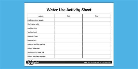 Water Use Survey Worksheet Worksheet Profesor Hizo