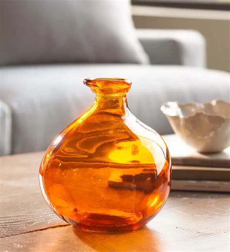 Bubble Recycled Glass Balloon Vase 7 H Orange Vivaterra Organic Glass Recycled Glass