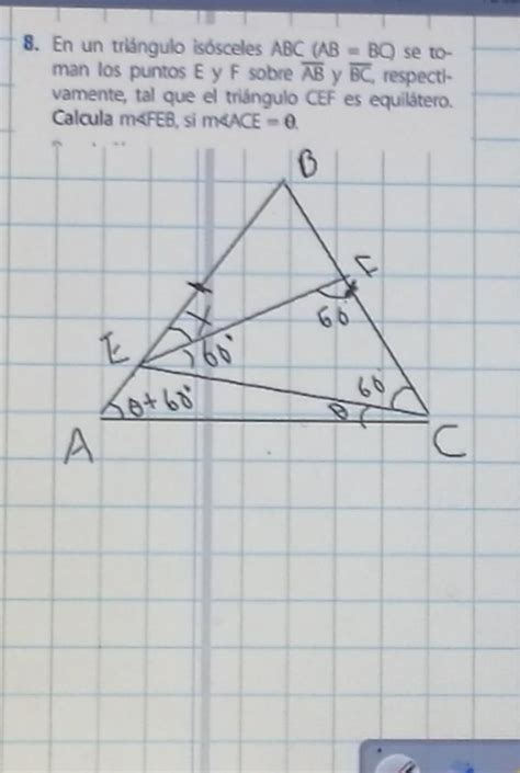 Un triangulo isósceles ABC AB BC se toman los puntos E y F sobre AB y BC respectivamente tal