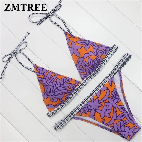 Zmtree Tassel Bikini Set Women Bandage Swimwear Printed Swimsuit 2017