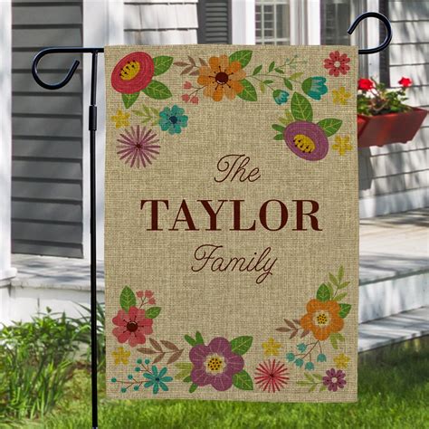 Personalized Bright Floral Burlap Garden Flag Tsforyounow