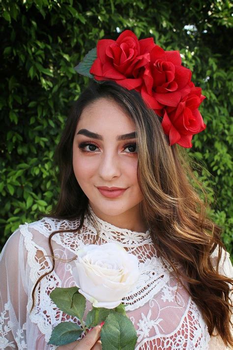 Side Red Rose Flower Crown Headband Mexican Wedding Bridal Etsy