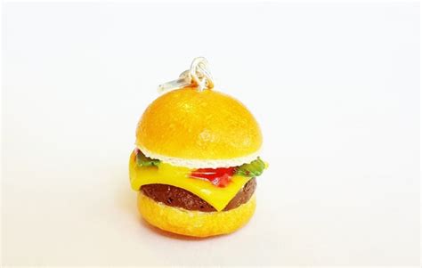 Handmade Cheeseburger Charm Polymer Clay Food Hamburger