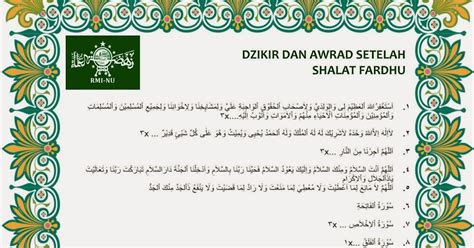 Dzikir Setelah Sholat Fardhu Nahdlatul Ulama Pdf Doa Setelah Sholat
