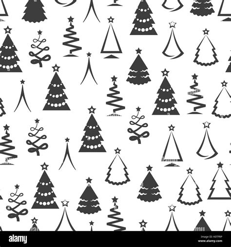Monochromic Christmas Tree Seamless Pattern In Black And White Colors