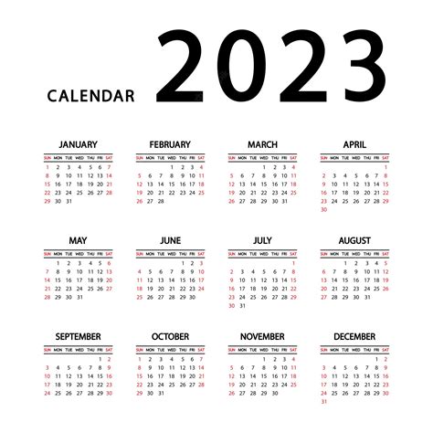 Kalendarz 2023 Rok Tydzień Zaczyna Się W Niedzielę Roczny Szablon