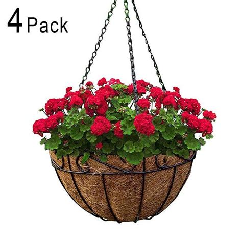 4 Pack Metal Hanging Planter Basket With Coco Coir Liner 10 Inch Round