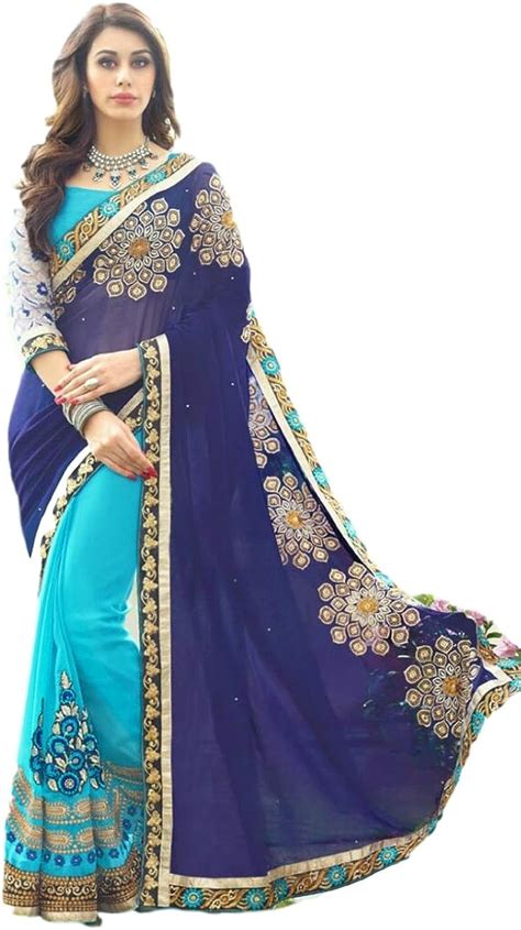 saree sari designer indian dress bollywood ethnic party traditional free size blue at amazon