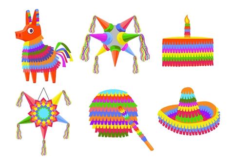 Lindas Piñatas De Diferentes Formas Conjunto De Ilustraciones