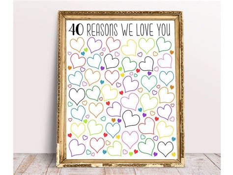 40 Reasons We Love You 8x10 11x14 16x20 Birthday T For Etsy 40th