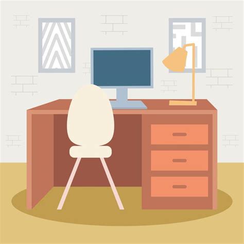 Premium Vector Office Space Illustration With Desk And Computer