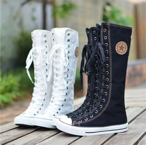 emo gothic punk women rock boot girls shoes sneaker knee high zip laces up ebay knee high
