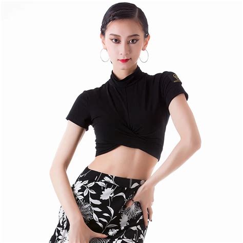 Sexy Latin Dance Tops For Ladies Black Flower Printing Shirt Adult Female Square Chacha Exercise