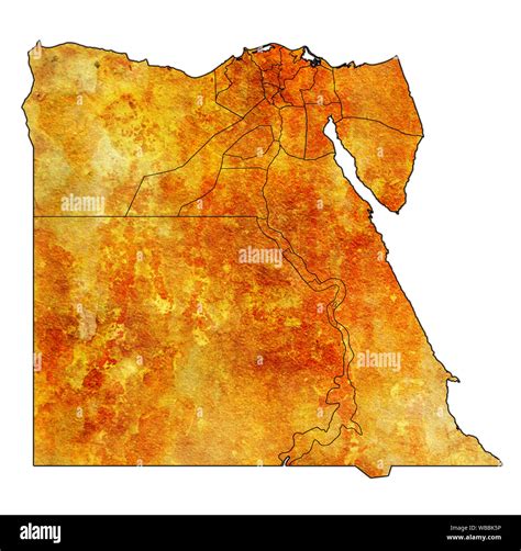 Territories And Borders Of Egyptian Governorates On Outline Map Of