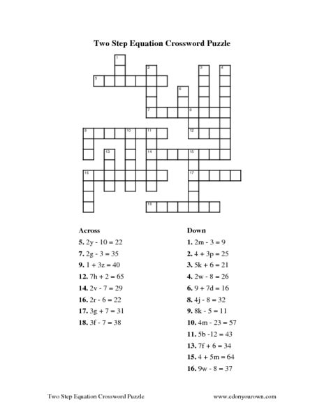 Browse and print math (general) crossword puzzles below. Two Step Equation Crossword Puzzle Worksheet for 9th ...