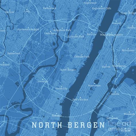 North Bergen Nj City Vector Road Map Blue Text Digital Art By Frank