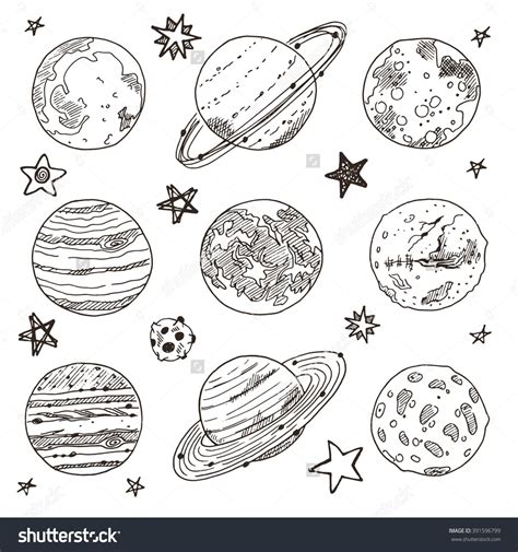 Set Of Doodle Planet Hand Drawn Vector Illustration Solar System